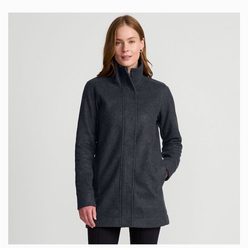 Land’s End Gray Wool-Blend Coat - Classic Zip & Snap Closure